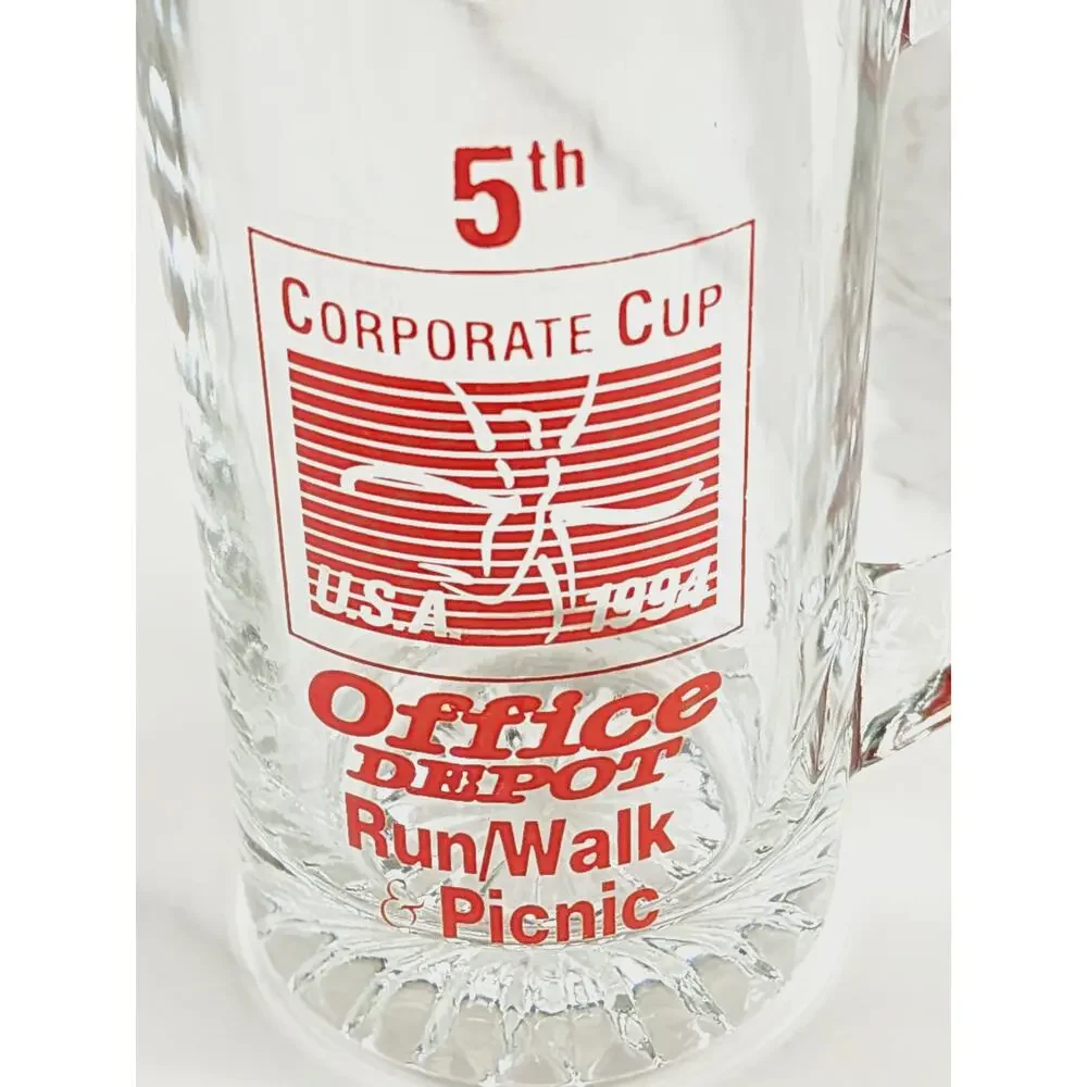 Office Depot Mug Beer Glass Corporate Cup Run Walk Picnic 1994 USA 5 1/2